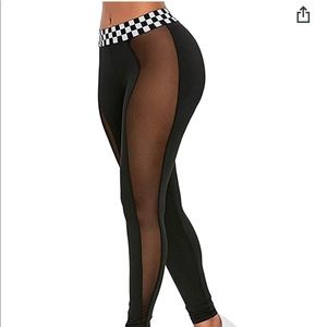 🏁Checkered Mesh Black Leggings